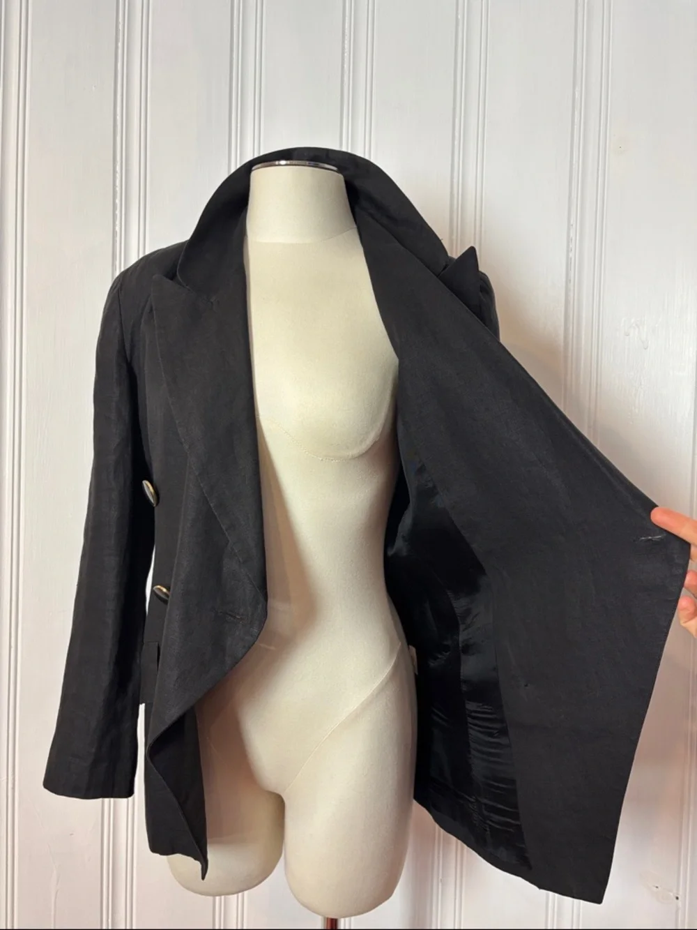 Vintage HOLT RENFREW Double-Breasted Black Linen Blazer | Size Medium estimated - Picture 8 of 10